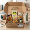Coffret Bel corps - préparer son corps à l'été- salle de yoga bien-être dans une boite d'envoi carto- fond blanc kairosea